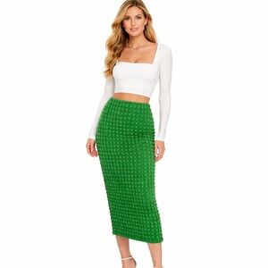 Amanda Uprichard stretchy Textured Green Midi Skirt